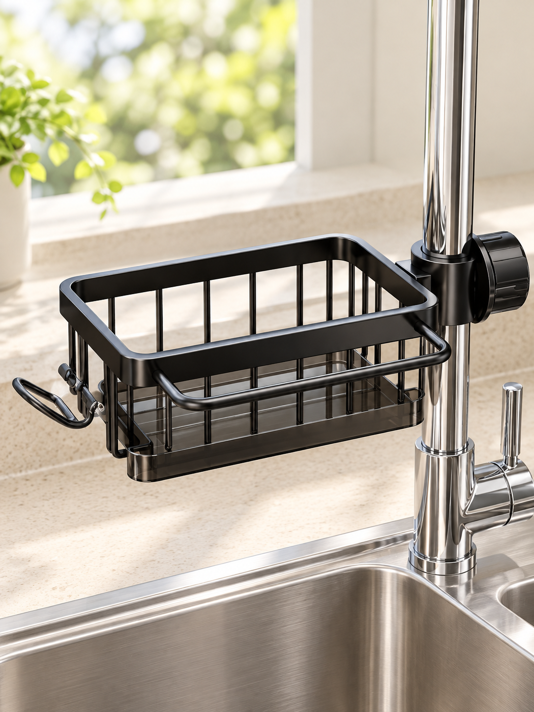 Adjustable Faucet Sink Caddy with Removable Drip Tray