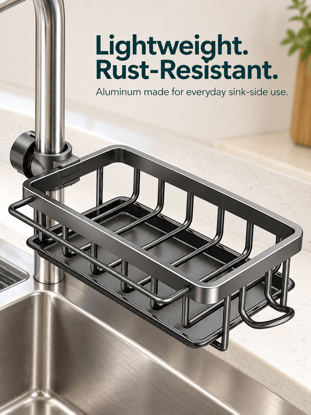 Adjustable Faucet Sink Caddy with Removable Drip Tray