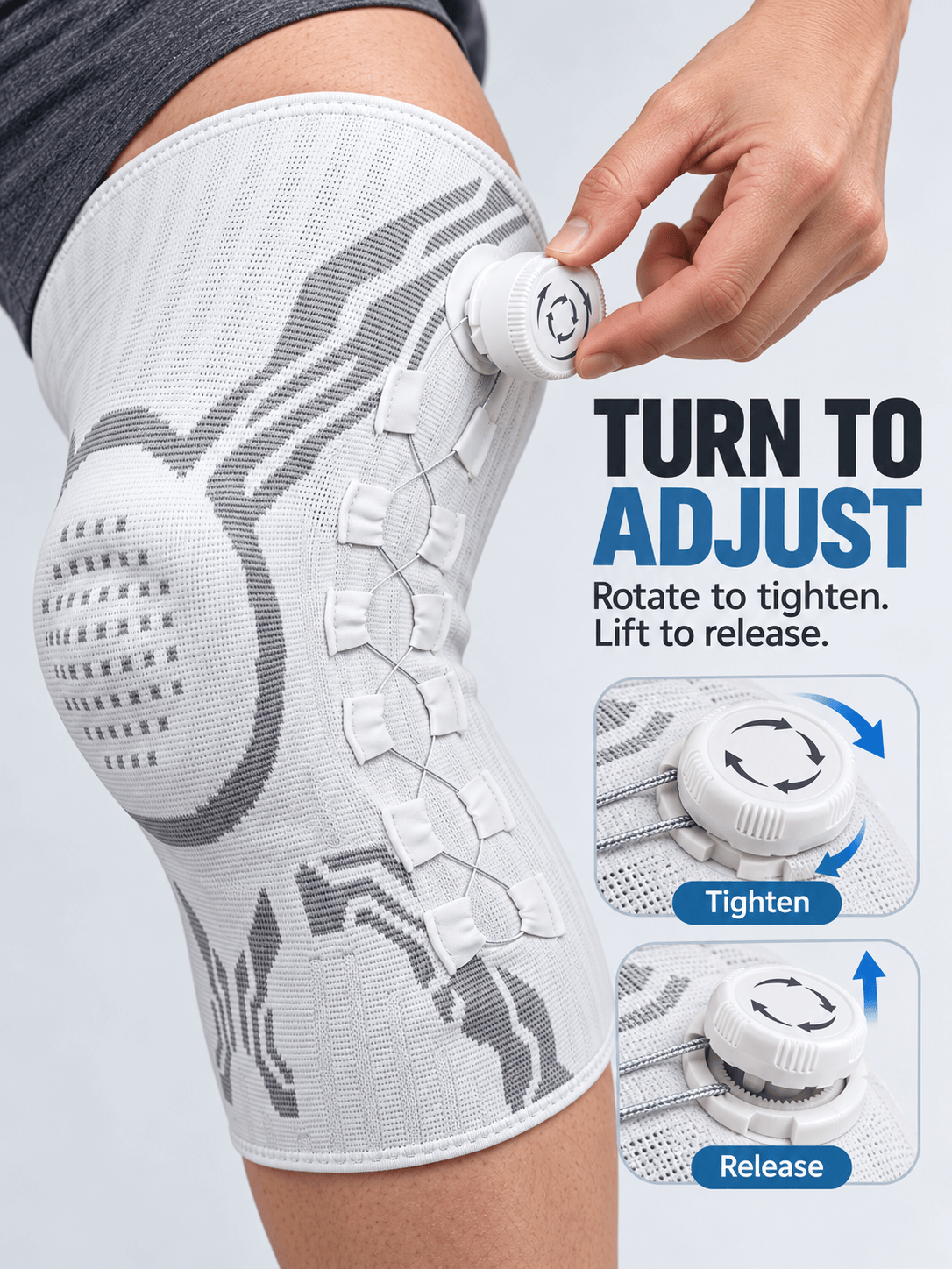 Adjustable Dial Knee Brace with Patella Cushion & Side Support