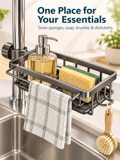Adjustable Faucet Sink Caddy with Removable Drip Tray