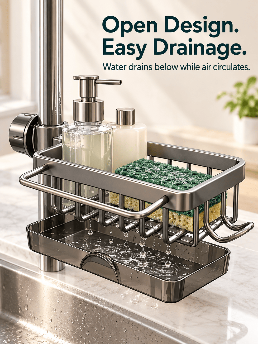 Adjustable Faucet Sink Caddy with Removable Drip Tray