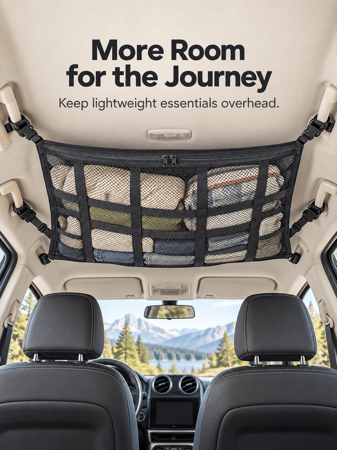Adjustable Car Ceiling Storage Net – Double-Layer Mesh Organizer