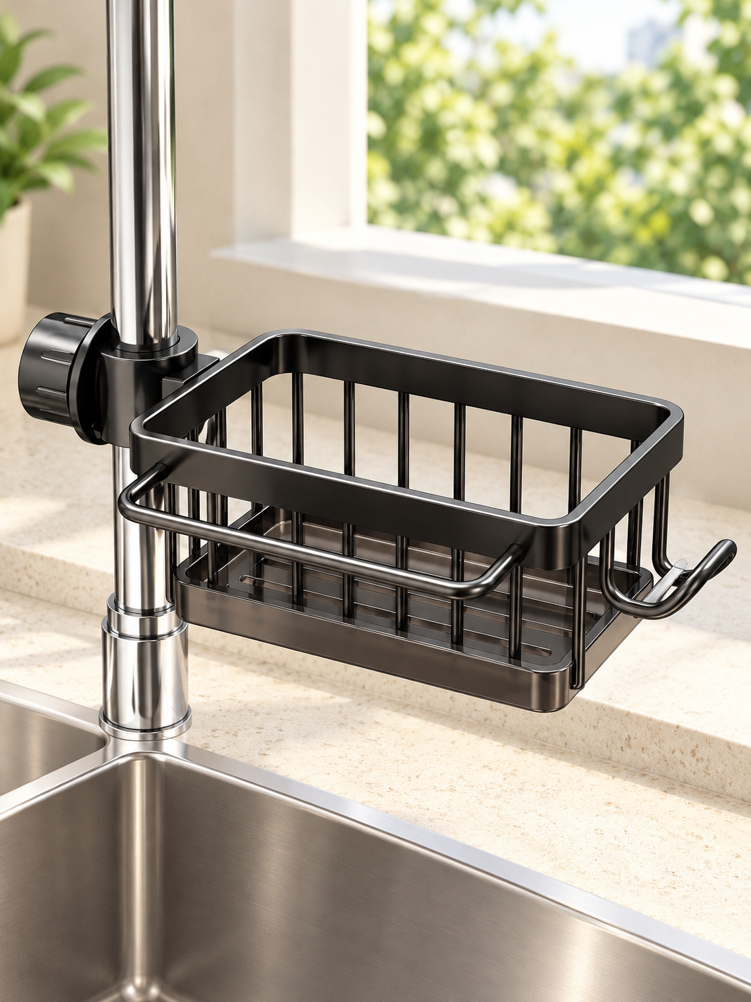 Adjustable Faucet Sink Caddy with Removable Drip Tray