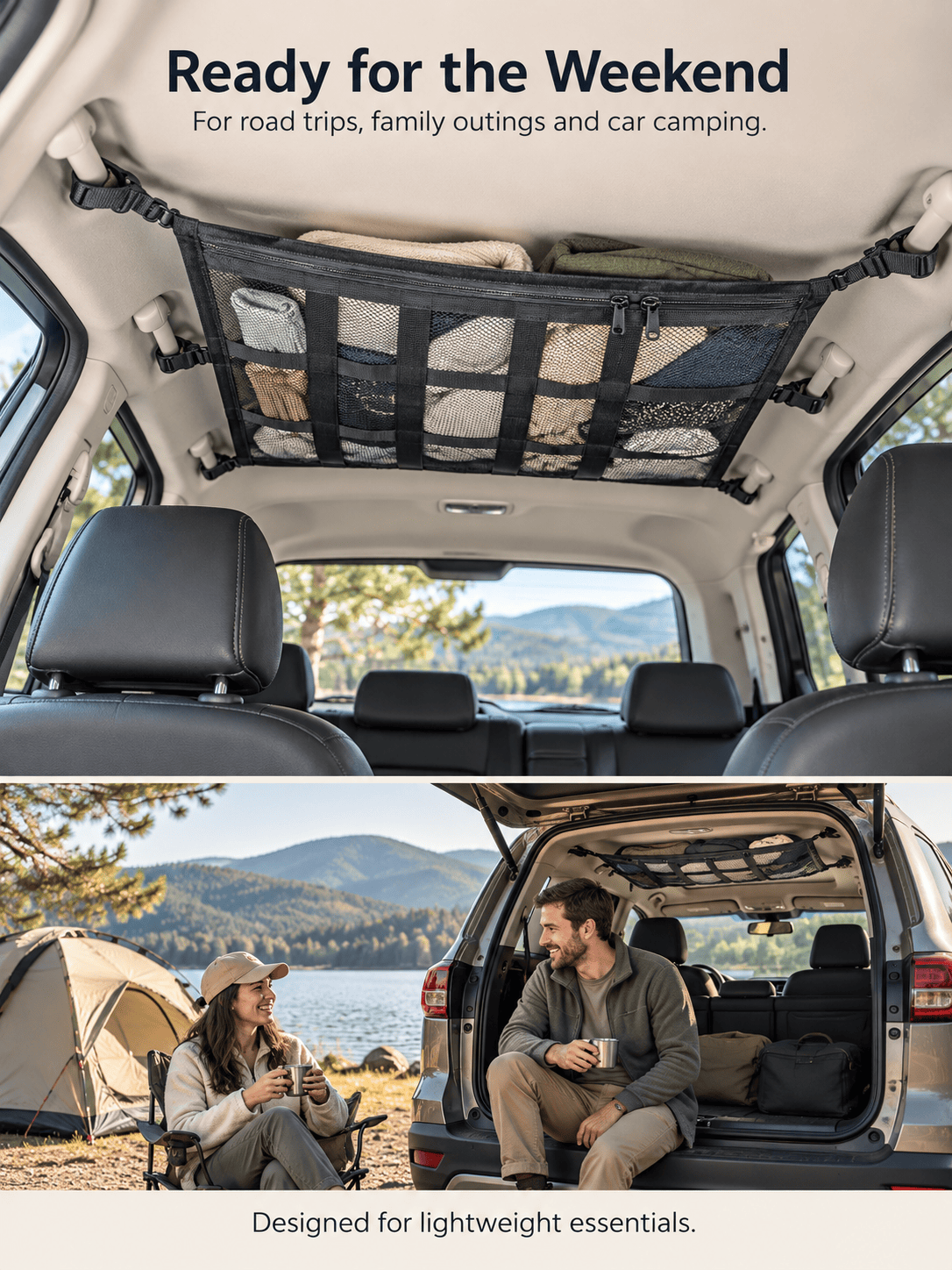Adjustable Car Ceiling Storage Net – Double-Layer Mesh Organizer