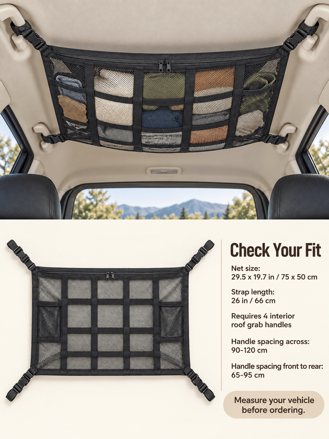 Adjustable Car Ceiling Storage Net – Double-Layer Mesh Organizer