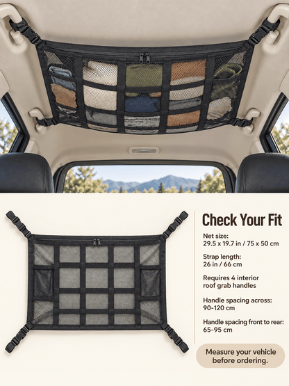 Adjustable Car Ceiling Storage Net – Double-Layer Mesh Organizer